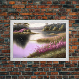 Pink flower landscape art, beautiful nature watercolor painting canvas print, Framed Canvas Print, Wall decoration, living room wall art