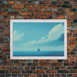 Monochromatic Sail Boat Art, Blue Tones, Framed Canvas Print, Blue Sky and Blue Sea There's Nothing Else For Me