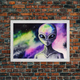 Psychedelic Intergalactic Alien Art, Watercolor Style, Framed Canvas Print, Scifi Wall Art
