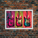 Electric Guitar Pop Art, Instrument Drawings, Framed Canvas Print, Pop Art, Graffiti Splatter Art, Large Living Room Wall Decorr