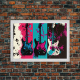 Electric Guitar Graffiti Punk Pop Art, Instrument Drawings, Framed Canvas Print, Pop Art, Splatter Art, Large Living Room Wall Decorr
