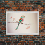 Colorful Oriole Bird On a Branch, Watercolor, Framed Canvas Print, Birdwatcher Art