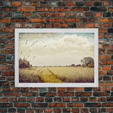 Muted Vintage Landscape Wall Art Canvas Print, Nature Framed Large Gallery Art, Minimalist Art Ready to Hang, With Hanging Kit, Subdued Art