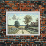 Cottage Oil Painting Framed Canvas Print | Rustic Wall Art | Vintage Muted Print | Farmhouse | Boho Style | Minimalist