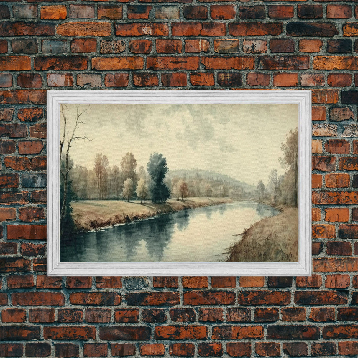 Vintage Landscape Wall Art Print, Nature Framed Large Gallery Art, Minimalist Art Ready to Hang, With Hangers, Muted Farmhouse Art