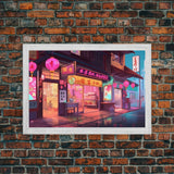 Sushi Shop Wall art, Framed Canvas Print, Living room decor, Pop Art Style, Neon lights, Japanese Art, Wall decor