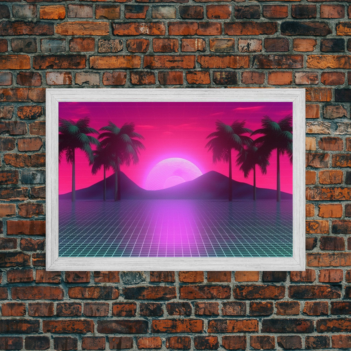 Landscape Wall Art | Framed Canvas Print | Living room art | Vaporwave Style | Retro | Neon Art | Wonderful art | Portrait | Outrun Style