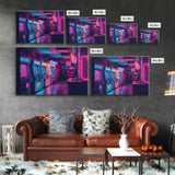 Neon Arcade, unique game room art, Retrowave arcade machine art, framed canvas print, framed wall art | Wall Art