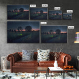 Fireflies light up the Oklahoma Prairie under a Starry night sky, framed canvas print