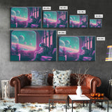 Vaporwave Aesthetic Scifi Art, In Transit, Astronaut riding the space train, framed canvas print
