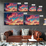 Watercolor of a beautiful cloudy sky at sunset, framed canvas print, landscape art, unique framed wall art