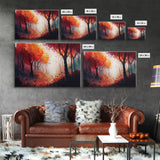 Autumn in the forest, orange and red leaves, framed canvas print, watercolor painting print on canvas, colorful wall art