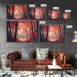 Red Forest, Forest Images, framed canvas print, forest ecosystem wall art, autumn forest wall art