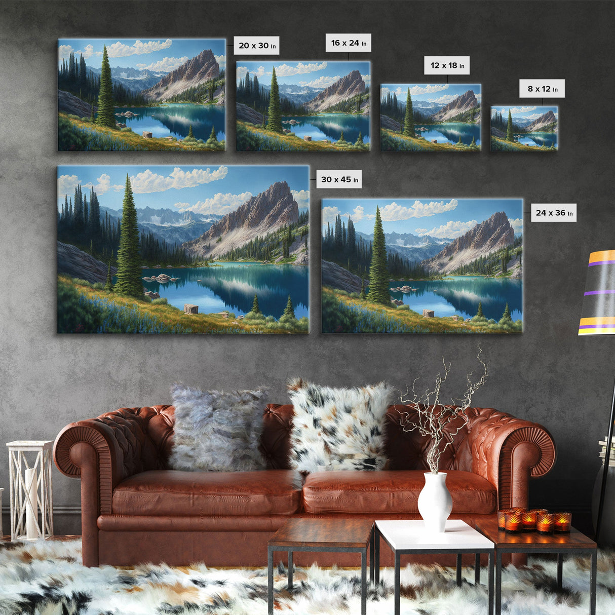 Calm and Serene Landscape Painting, Framed Canvas Print, Canvas Art, Framed wall decor, living room wall art, Pine Tree Lake