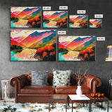 Watercolor Landscape, Rainbow Landscape Art, Framed Canvas Print, Unique Primitive Style Landscape Decor