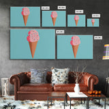 Pop Art Ice Cream Cone With Sprinkles, Retro Style Framed Canvas Print Art, Turquoise Art, Vintage Inspired Ice Cream Shop Wall Art