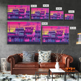 Neighborhood Wall Art - Framed Canvas Print - Original painting - Pop Art Style - Colorful painting - Synthwave Style - Pink colors