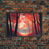 Red Forest, Forest Images, framed canvas print, forest ecosystem wall art, autumn forest wall art