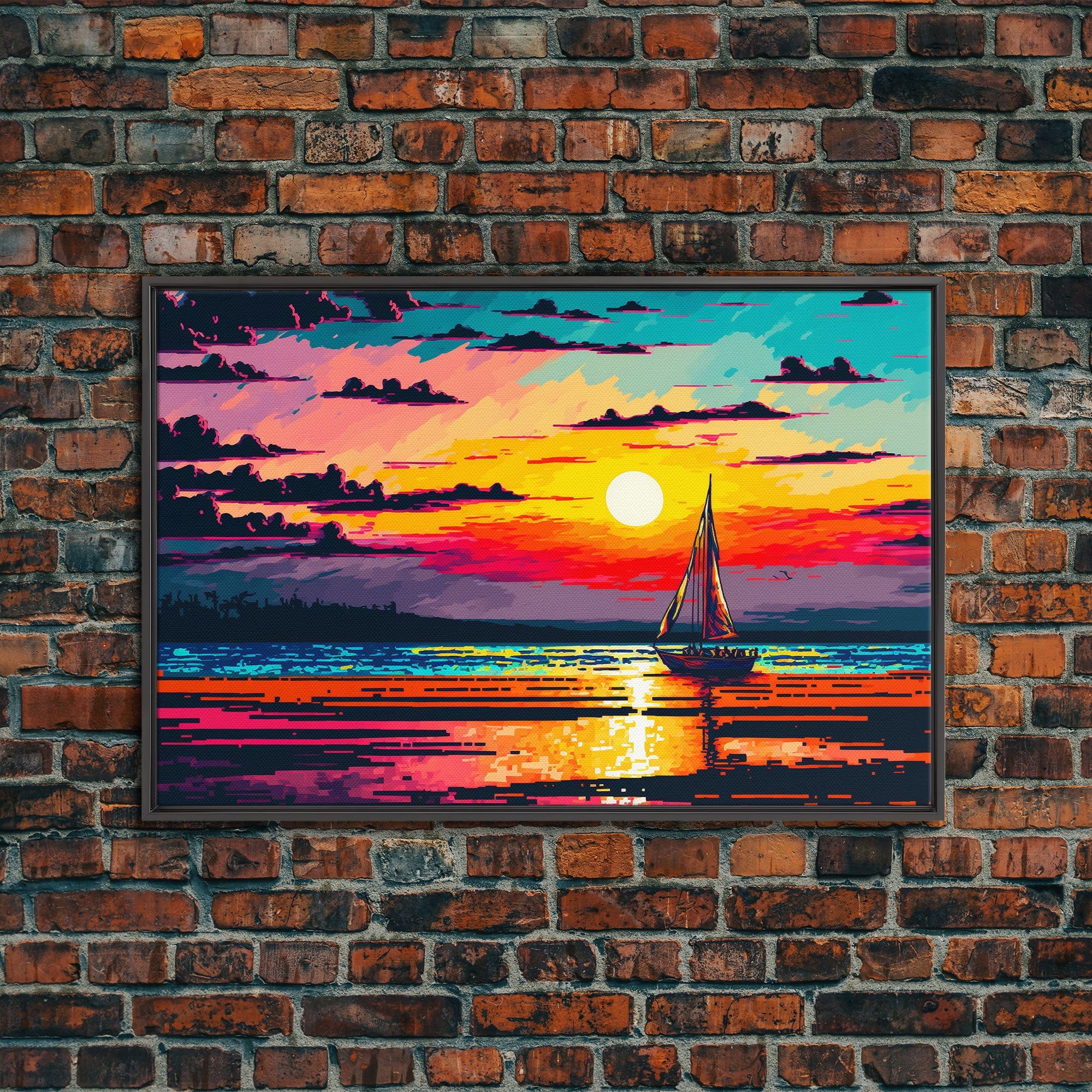 Sailing at Sunset, Watercolor Painting Canvas Print, Framed Wall