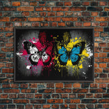 Graffiti Butterfly Punk Art, Street Art, Framed Canvas Print, Huge Wall Art, Contemporary Alternative Art