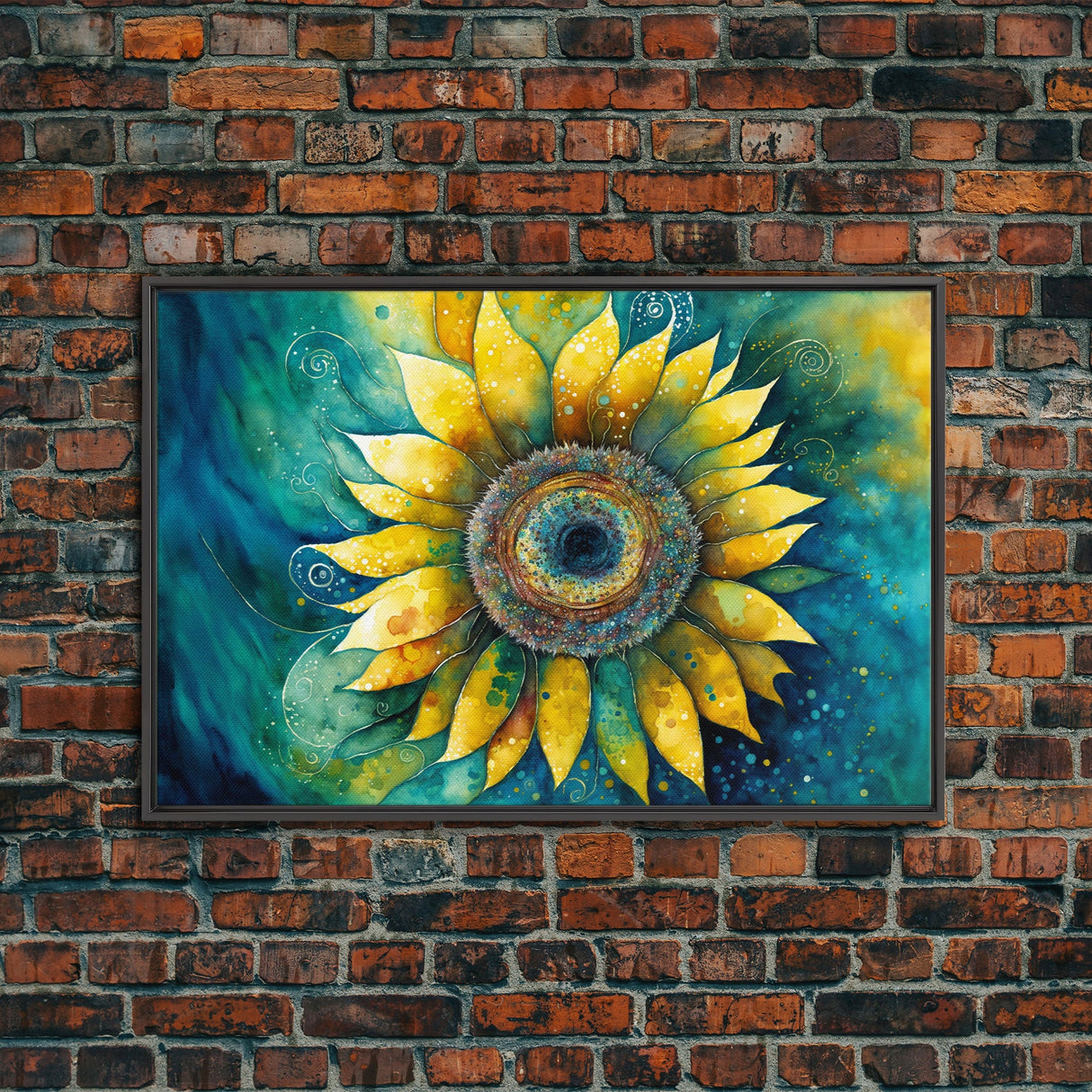 Watercolor of a Sunflower, Framed Canvas Print, Framed Art, Lowkey Farmhouse Wall Art, Living Room Decor, Living Room painting