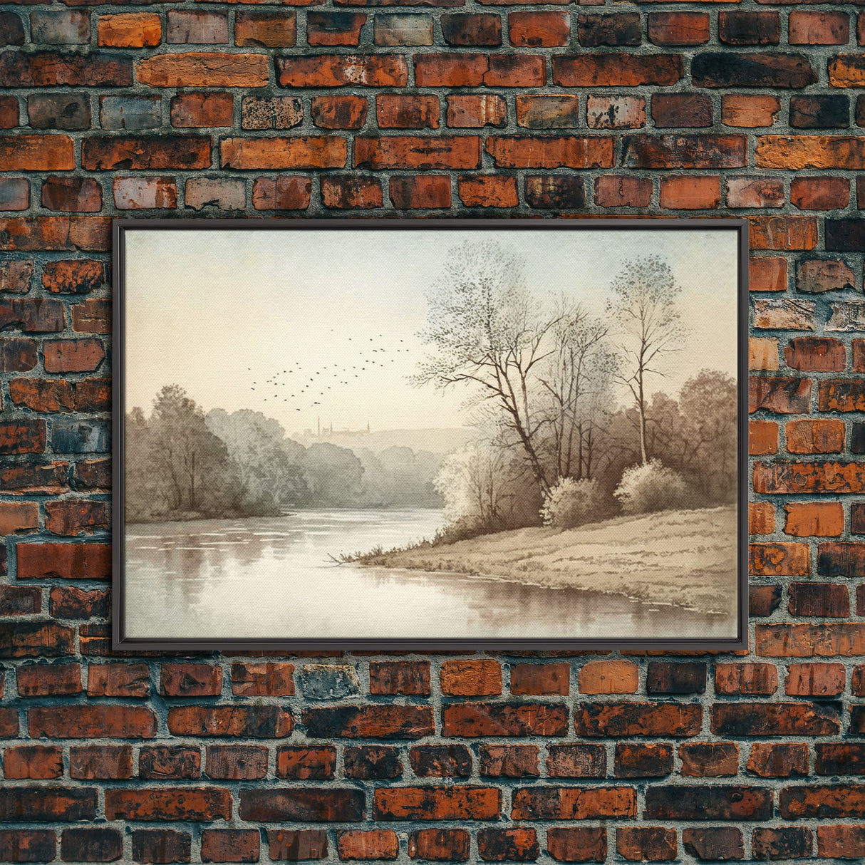 Farmhouse Wall Art, Retro / Vintage Style Landscape, Framed Canvas Print, Boho Style Minimalist Art, Framed Wall Art