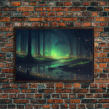 Fireflies In Forest Swamp Night Green Wall Poster, Wall Decor, Wall Art Print, Fine Art Print