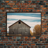 Rustic Farmhouse Wall Decor, Teal Gray Barn Landscape Art Print or Canvas, Country Living Room Wall Decor, Liminal Farmhouse Wall Art Print