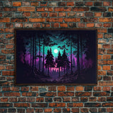 Fantasy forest art, full moon visible through the trees, framed canvas print, framed wall art