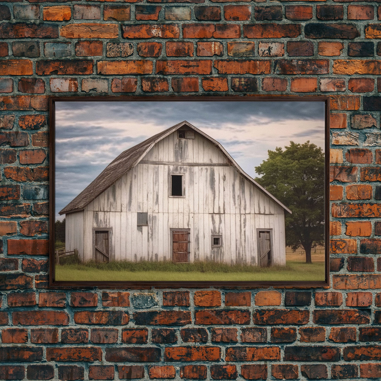 Rustic Farmhouse Wall Decor, White Barn Landscape Print, Farmhouse Living Room Decor, Farmhouse Kitchen Decor, Original Art, Old Barn Photo