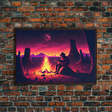 Valley Canyon Man Campfire Guitar Landscape Magenta Fine Art Print, Wall Art Print, Wall Poster, Wall Décor