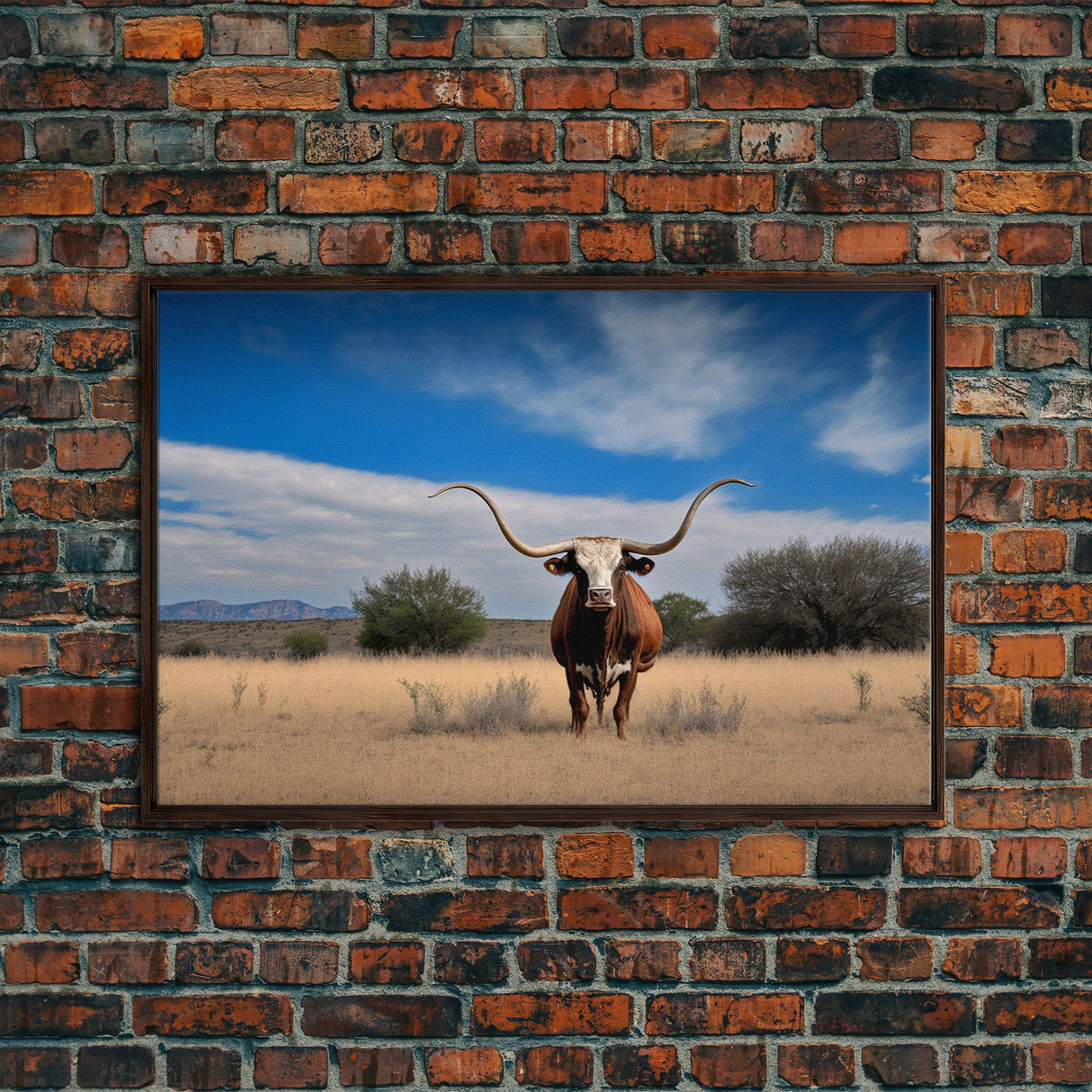 Longhorn cow canvas print, Texas longhorn art, Longhorn canvas print, Farmhouse decor, Rustic wall art, Longhorn wall decor