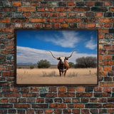 Longhorn cow canvas print, Texas longhorn art, Longhorn canvas print, Farmhouse decor, Rustic wall art, Longhorn wall decor