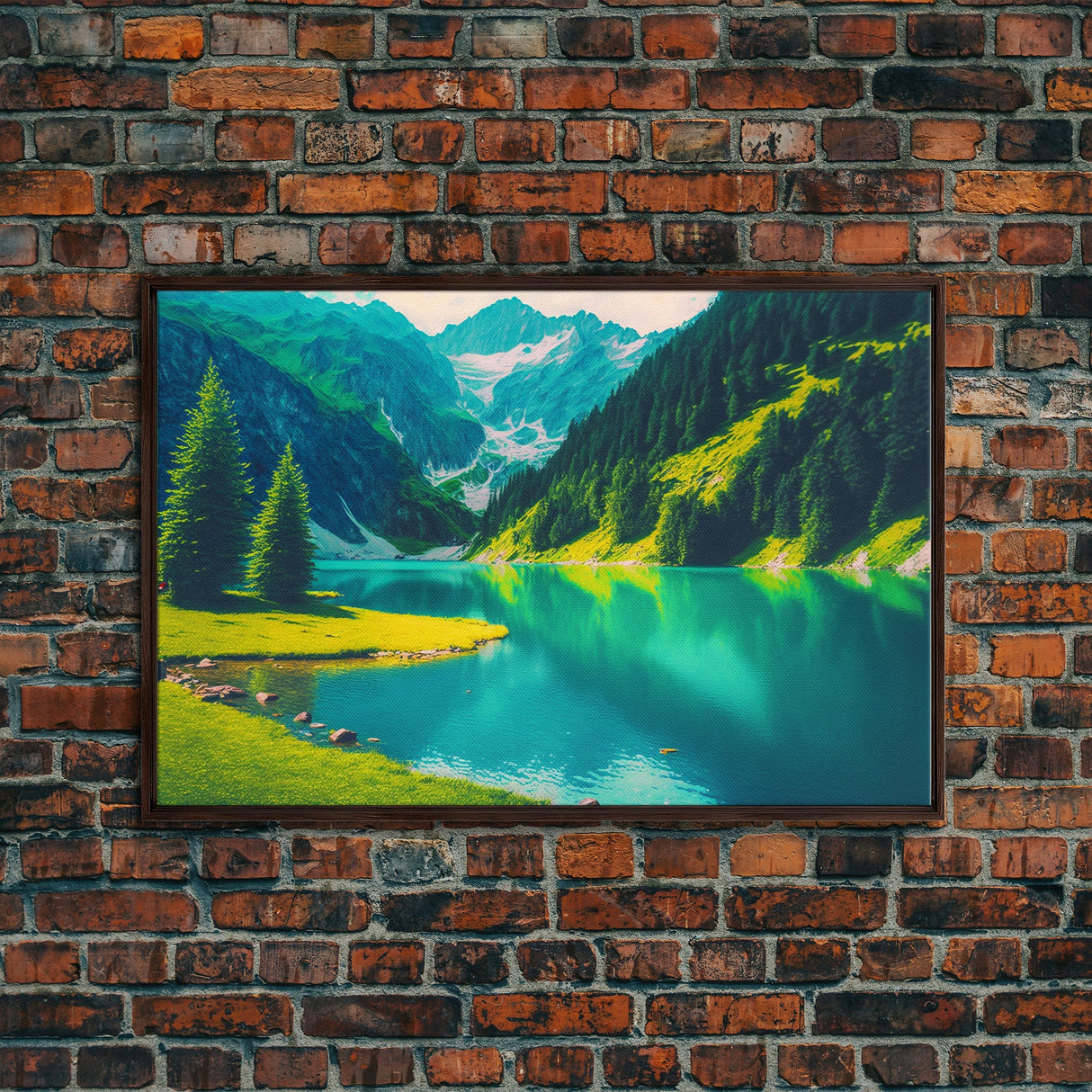 Calm and Serene Landscape Painting, Framed Canvas Print National Park Canvas Art, Framed wall decor, living room wall art, Pine Tree Lake