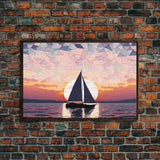 Sailing Under a Stained Glass Sky, Framed Canvas Print, Canvas Art, Nautical Art Deco Style Sunset Art