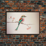 Colorful Oriole Bird On a Branch, Watercolor, Framed Canvas Print, Birdwatcher Art