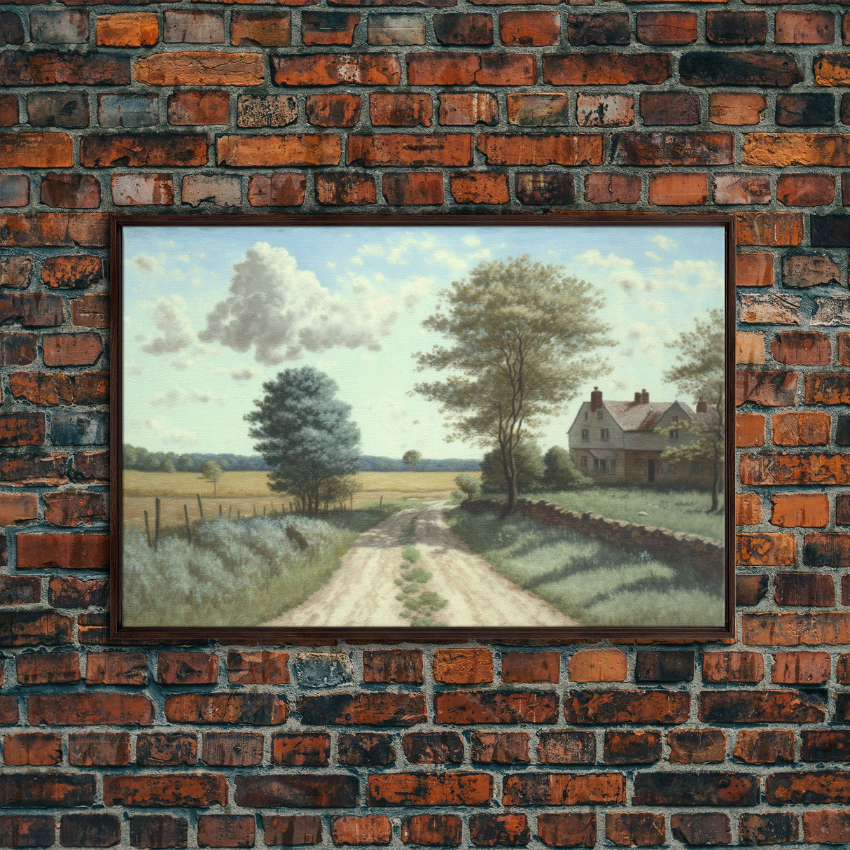 Cottage Oil Painting Framed Canvas Print | Rustic Wall Art | Vintage Muted Print | Farmhouse | Boho Style | Minimalist