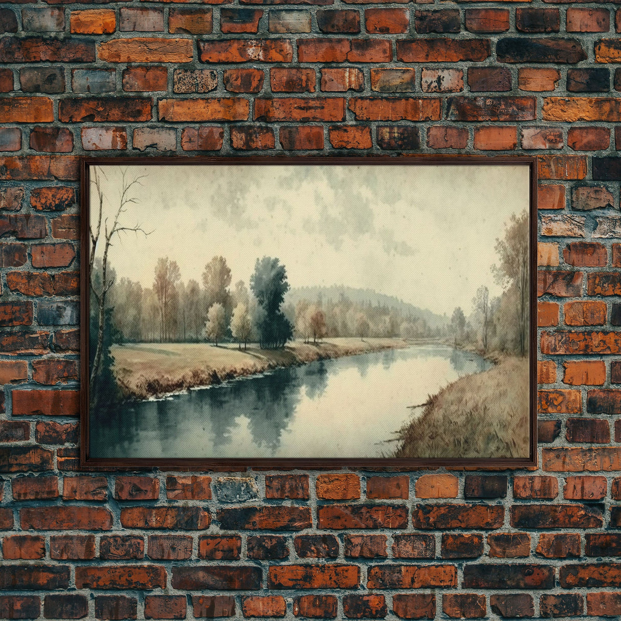 Vintage Landscape Wall Art Print, Nature Framed Large Gallery Art, Minimalist Art Ready to Hang, With Hangers, Muted Farmhouse Art