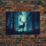 Mythical stag in the forest, fantasy art, framed canvas print, mythical creatures