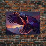 Bald Eagle on the hunt, birds of prey animal prints, framed canvas print, American Bald Eagle Art