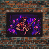 Human bard pixel art, vaporwave RPG concept art, framed canvas print, synthwave tabletop art