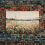 Wildflower Fields Landscape Oil Painting Print Large Wall Art Print, Framed Canvas Nature Wall Decor, Rustic Living Room Country Landscape