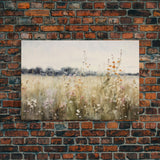 Rustic Country Wildflower Landscape Oil Painting Canvas Print Reproduction, Framed Wall Art, Rustic Farmhouse Decor, Gift For Her