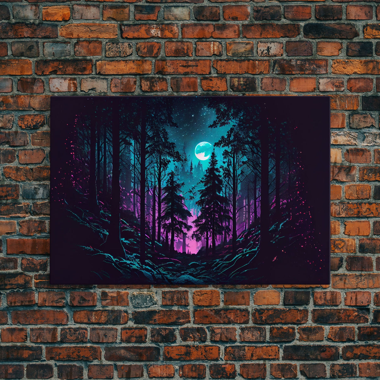 Turquoise and violet fantasy forest, aesthetic, framed canvas print