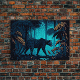 Black and Turquoise Panther, framed canvas print, unique wall art, wildlife canvas art, living room wall art