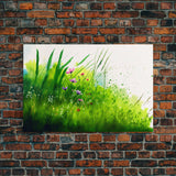 Modern Farmhouse Wall Art, Boho decor, Minimalist whimsical wall art, framed canvas print of beautiful wild flowers blowing in the wind