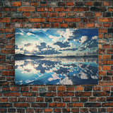 Reflections in Ice, Framed canvas print, unique farmhouse wall art, blue and white tones