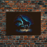 Starry Night over Africa, Giraffe Print, Framed Canvas Art, Galaxy Night Sky, Mancave decor