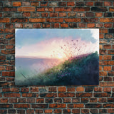 Serene Sunset, Watercolor Landscape Art, Framed Canvas Print, colorful wall art, above couch living room art
