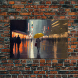 Rainy City At Night, Framed Canvas Print, Dystopian Rain Art, Huge Wall Art, Large Oversized Wall Decor
